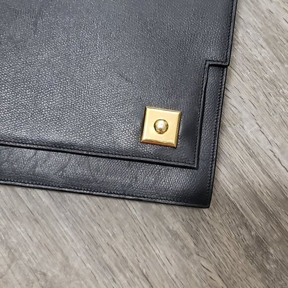 Vintage Genuine Leather Top Handle Handbag Black Gold - Picture 3 of 10